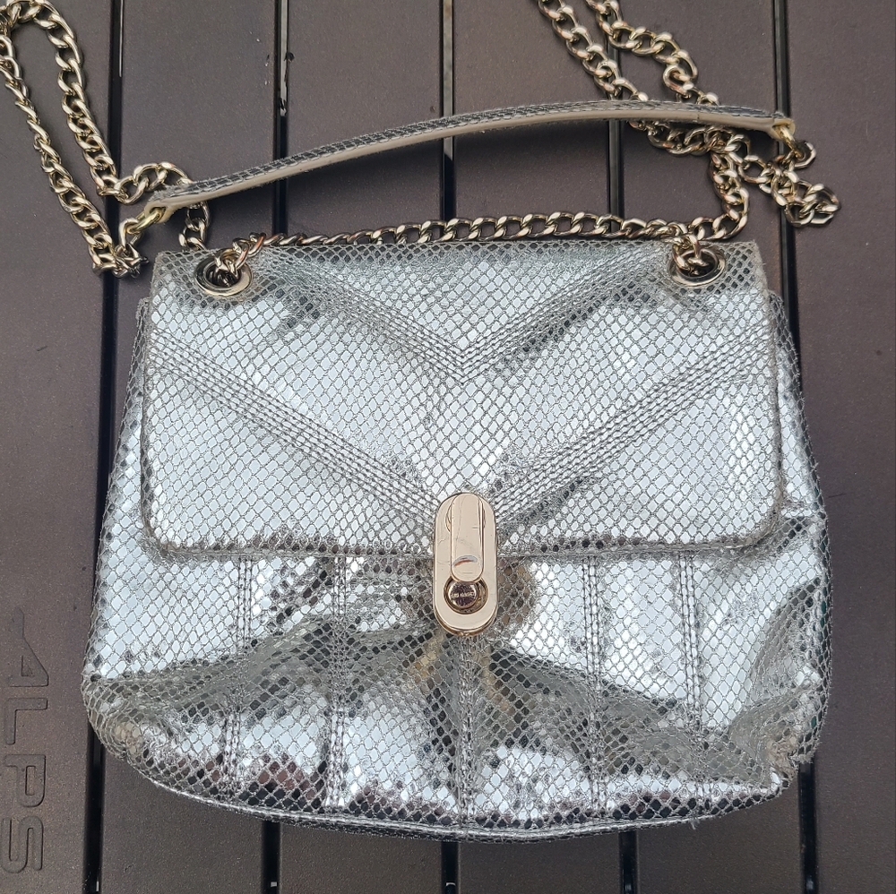 TED BAKER Ayalali Crossbody snake detail leather puffer silver